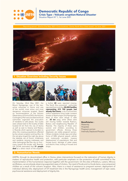 Democratic Republic of Congo Crisis Type : Volcanic Eruption-Natural Disaster Situation Report N° 1, 1St June 2021