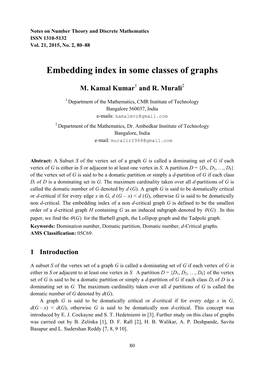 Embedding Index in Some Classes of Graphs