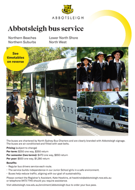 Abbotsleigh Bus Service Northern Beaches Lower North Shore Northern Suburbs North West