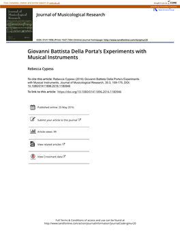 Giovanni Battista Della Porta's Experiments with Musical Instruments