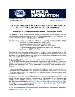 Fox Sports Presents Action-Packed Soccer Weekend on Fox, Fs1, Fox Soccer Plus and Fox Deportes