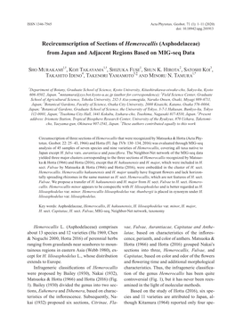 Recircumscription of Sections of Hemerocallis (Asphodelaceae) from Japan and Adjacent Regions Based on MIG-Seq Data