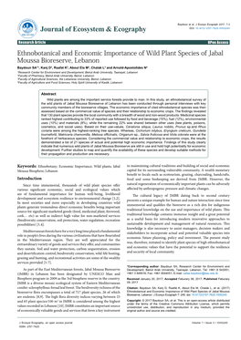 Ethnobotanical and Economic Importance of Wild Plant Species of Jabal Moussa Bioreserve, Lebanon