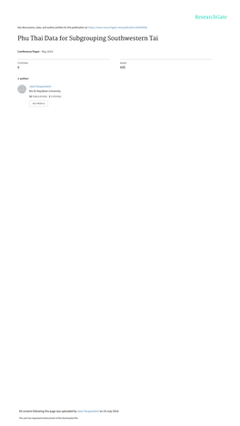 Phu Thai Data for Subgrouping Southwestern Tai