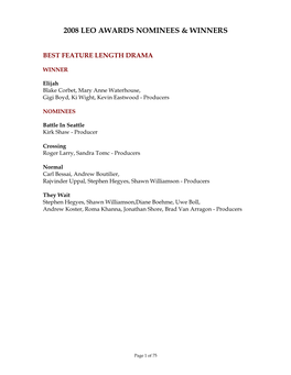 The Nominees for Best Feature Length Drama