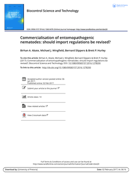 Commercialisation of Entomopathogenic Nematodes: Should Import Regulations Be Revised?