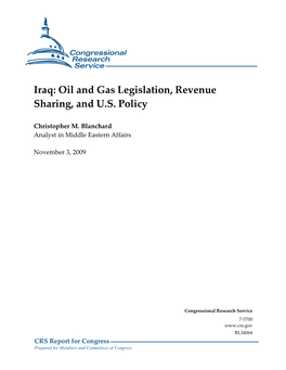 Iraq: Oil and Gas Legislation, Revenue Sharing, and U.S. Policy