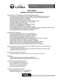 FACT SHEET Athletes and Teams in the Peloton