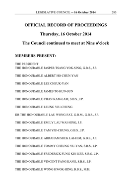 OFFICIAL RECORD of PROCEEDINGS Thursday, 16