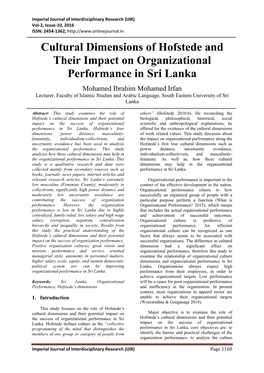 Cultural Dimensions of Hofstede and Their Impact on Organizational