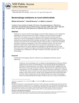 Bacteriophage Endolysins As Novel Antimicrobials