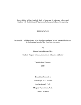 A Mixed Methods Study of Dance and Development in Preschool Students with Disabilities and Adaptations for Sustainable Dance Programming