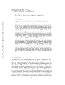 Arxiv:0708.1164V1 [Astro-Ph] 8 Aug 2007 Xldd Hti,W Aetecs O a for Case Are the Distributions Make We Mass Is, Stellar That the Excluded