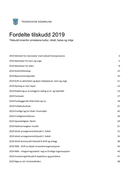 Fordelte Tilskudd 2019 Tilskudd Innenfor Områdene Kultur, Idrett, Helse Og Miljø