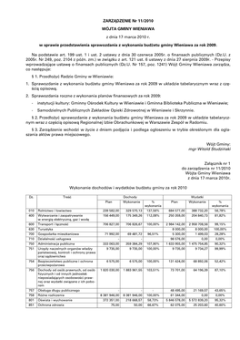 ZARZĄDZENIE Nr 11/2010 WÓJTA GMINY WIENIAWA Z Dnia 17 Marca