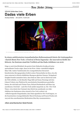 «Zurich Meets New York»: Dadas Viele Erben - Übersicht Nachrichten - NZZ.Ch 24.04.15 09:03
