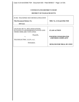In Re: Telexfree Securities Litigation 14-MD-02566-Fourth Consolidated Amended Complaint