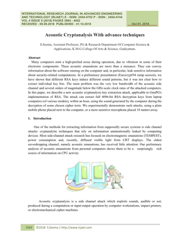 Acoustic Cryptanalysis with Advance Techniques