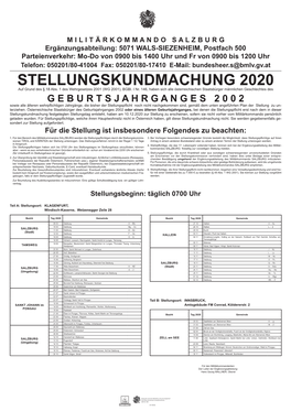 Stellungskundmachung 2020 S