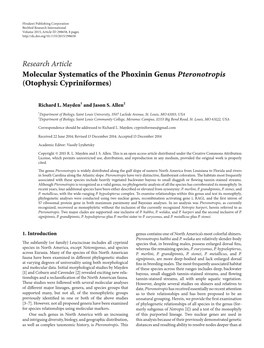 Molecular Systematics of the Phoxinin Genus Pteronotropis (Otophysi: Cypriniformes)