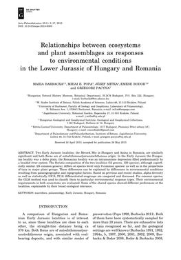 Relationships Between Ecosystems and Plant Assemblages As Responses to Environmental Conditions in the Lower Jurassic of Hungary and Romania