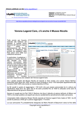 Verona Legend Cars, C'è Anche Il Museo Nicolis