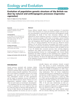 Evolution of Population Genetic Structure of the British Roe Deer by Natural and Anthropogenic Processes (Capreolus Capreolus) Karis H