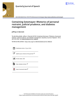 Containing Sotomayor: Rhetorics of Personal Restraint, Judicial Prudence, and Diabetes Management