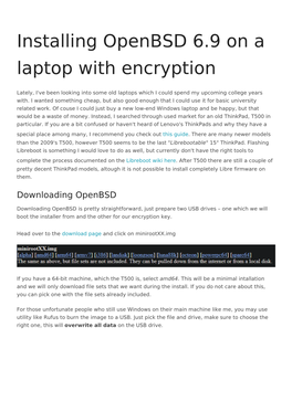 Installing Openbsd 6.9 on a Laptop with Encryption