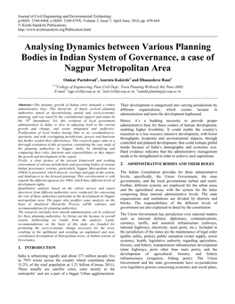 Analysing Dynamics Between Various Planning Bodies in Indian System of Governance, a Case of Nagpur Metropolitan Area