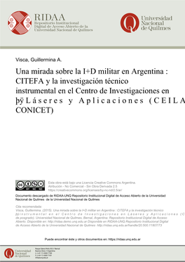 CITEFA Y La Investigación Técnico Instrumental En El Centro De Investigaciones En Láseres Y Aplicaciones (CEILAP – CITEFA – CONICET)