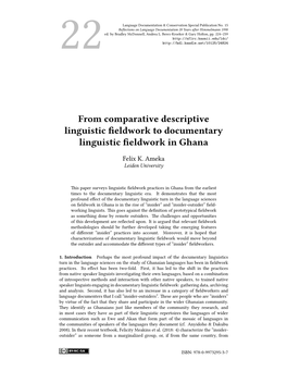 From Comparative Descriptive Linguistic Fieldwork to Documentary Linguistic Fieldwork in Ghana