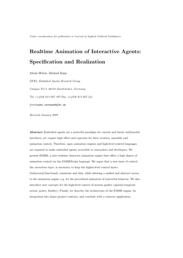 Realtime Animation of Interactive Agents: Specification and Realization
