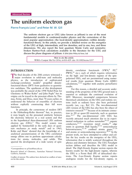 The Uniform Electron Gas Pierre-François Loos* and Peter M