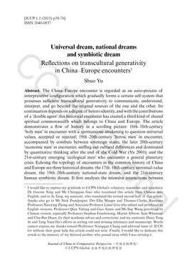 Universal Dream, National Dreams and Symbiotic Dream Reflections on Transcultural Generativity in China–Europe Encounters1