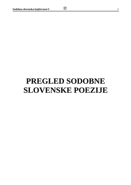 Pregled Sodobne Slovenske Poezije 2 Obdobja