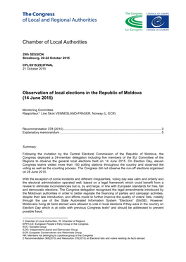 Observation of the Local Elections in the Republic of Moldova