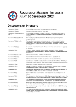 Register of Members' Interests As at 27 August 2021