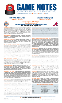 Atlanta Braves (6-3) New York Mets (3-6)