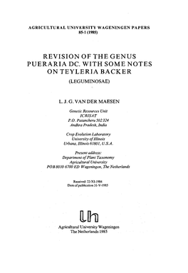 Revision of the Genus Pueraria Dc with Some Notes on Teyleria Backer (Leguminosae)