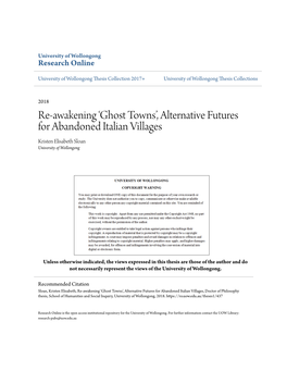Ghost Towns’, Alternative Futures for Abandoned Italian Villages Kristen Elisabeth Sloan University of Wollongong