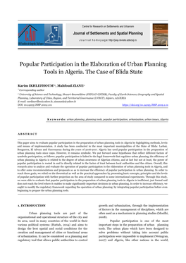 Popular Participation in the Elaboration of Urban Planning Tools in Algeria