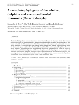 A Complete Phylogeny of the Whales, Dolphins and Even-Toed Hoofed Mammals (Cetartiodactyla)