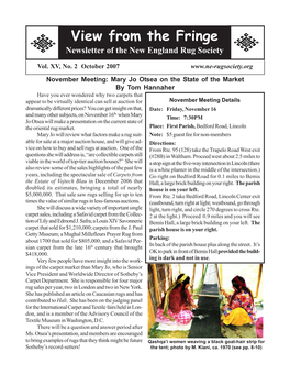 View from the Fringe Newsletter of the New England Rug Society