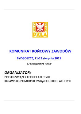 Komunikat Końcowy Zawodów Organizator