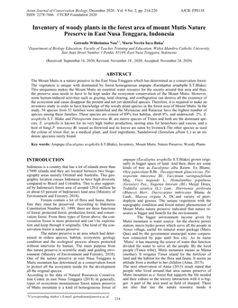 Inventory of Woody Plants in the Forest Area of Mount Mutis Nature Preserve in East Nusa Tenggara, Indonesia