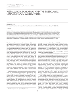 Metallurgy, Mayapan, and the Postclassic Mesoamerican World System