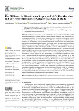 The Bibliometric Literature on Scopus and Wos: the Medicine and Environmental Sciences Categories As Case of Study