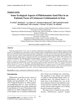 Some Ecological Aspects of Phlebotomine Sand Flies in an Endemic Focus of Cutaneous Leishmaniasis in Iran