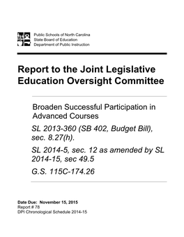 Report to the Joint Legislative Education Oversight Committee